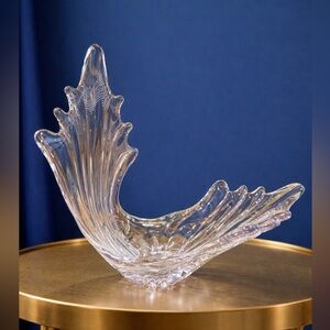 Vintage Cofrac Art Verrier France Lead Crystal Sculpture Splash Wave Bowl Vase